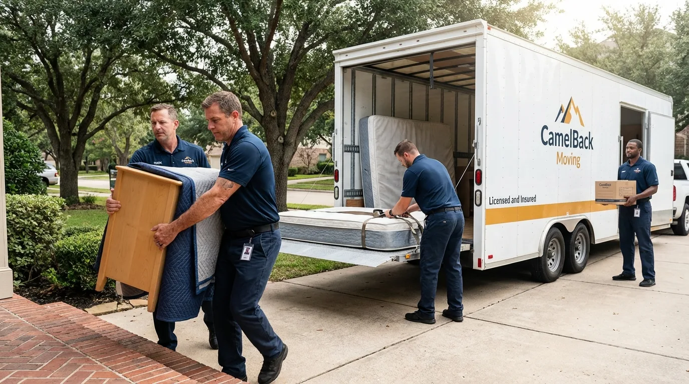 Crew loading residential truck for cross-state move from Hopkins, MN